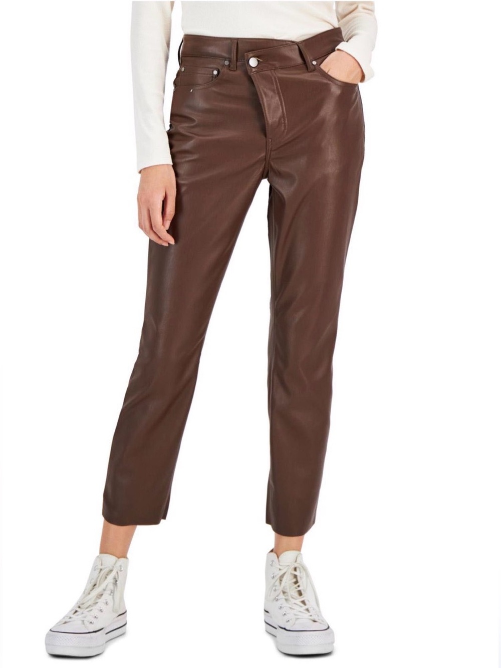 Tinseltown Brown Faux Leather Cropped Jeans